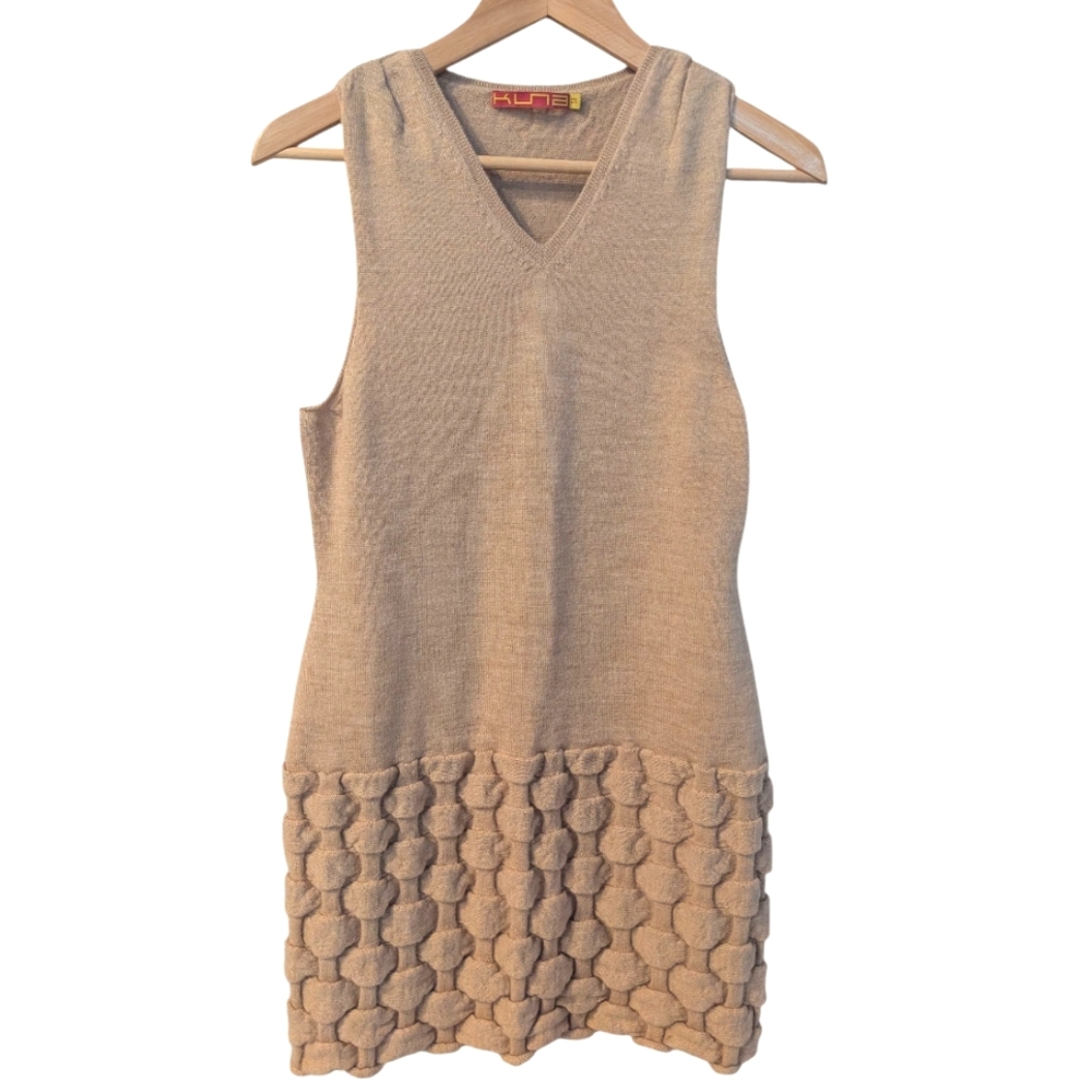 KUNA Baby Alpaca Sleeveless Mini Sweater Dress Medium Tan
